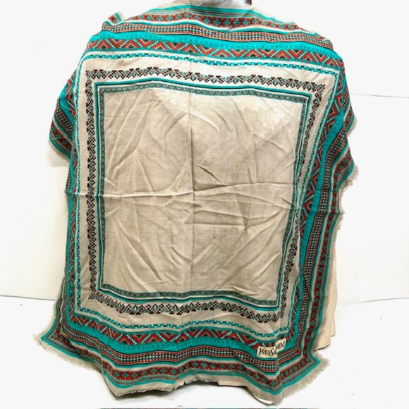 Vintage Yves Saint Laurent YSL scarf   cotton/ silk  31 Green gray red dott(25) - Picture 5 of 10